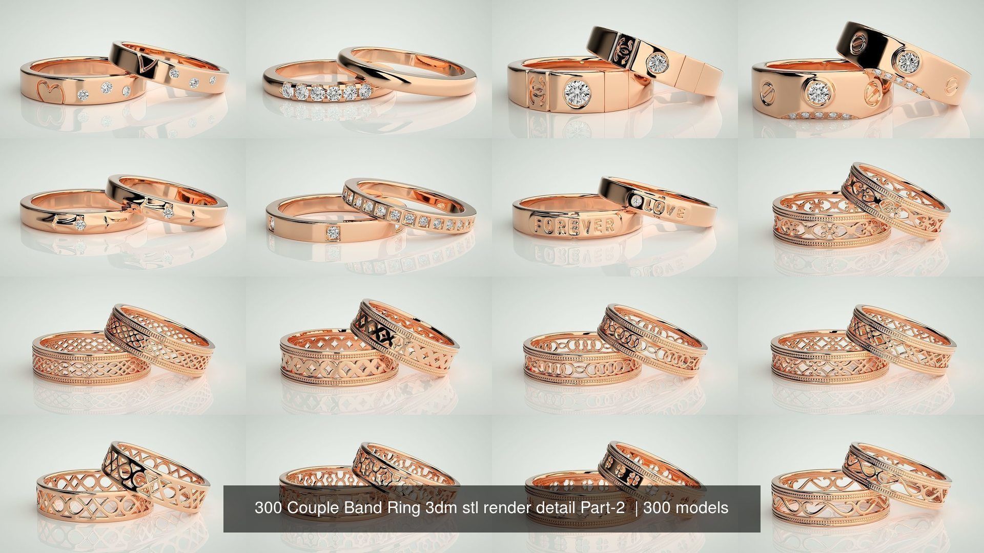 300 Couple Band Ring 3dm stl render detail Part-2  3D Model Collection_17