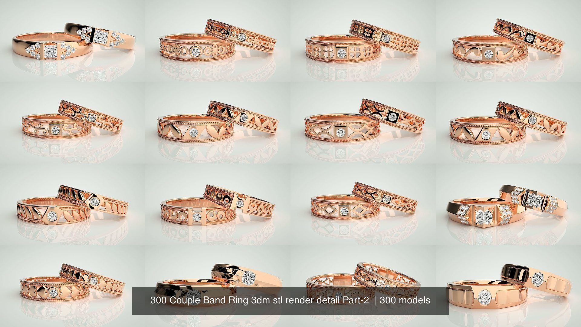 300 Couple Band Ring 3dm stl render detail Part-2  3D Model Collection_41