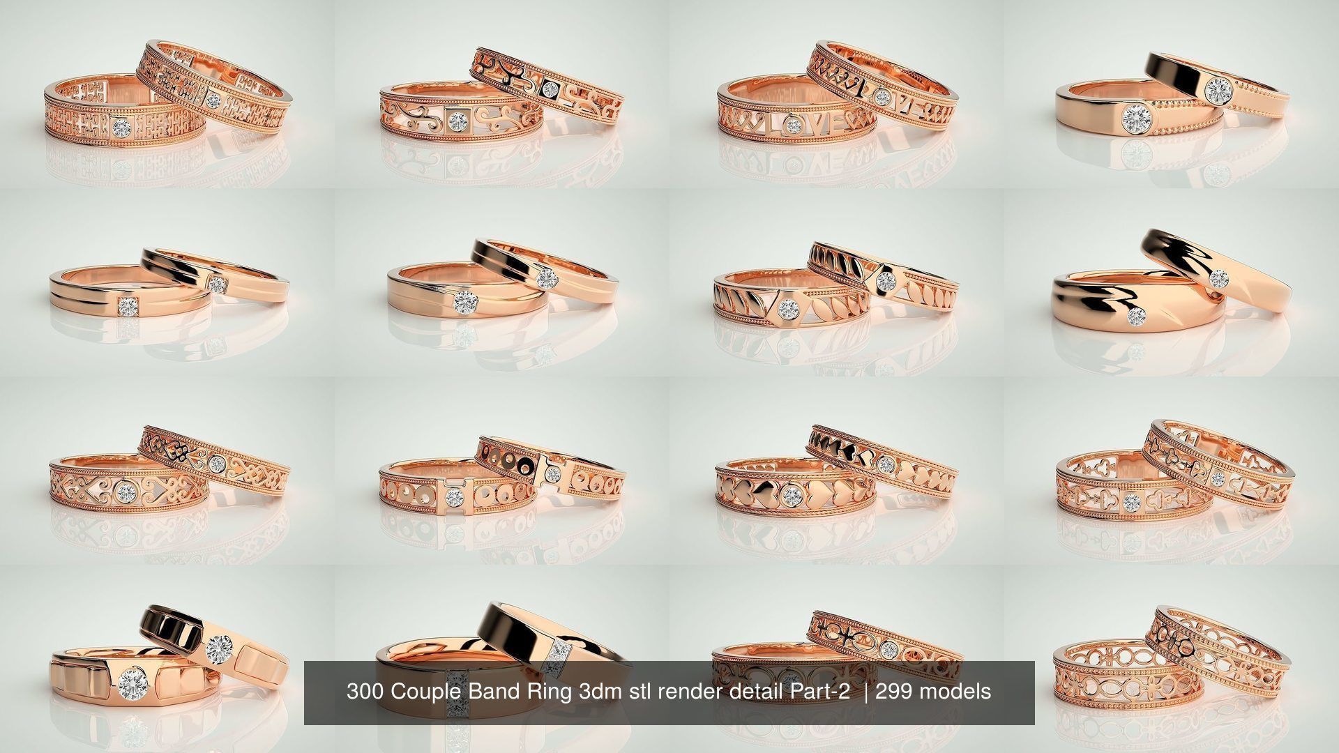 300 Couple Band Ring 3dm stl render detail Part-2  3D Model Collection_44