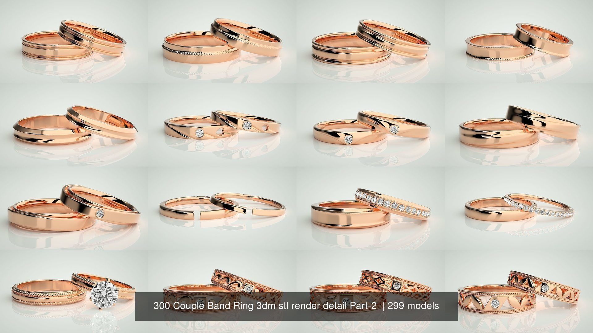 300 Couple Band Ring 3dm stl render detail Part-2  3D Model Collection_21