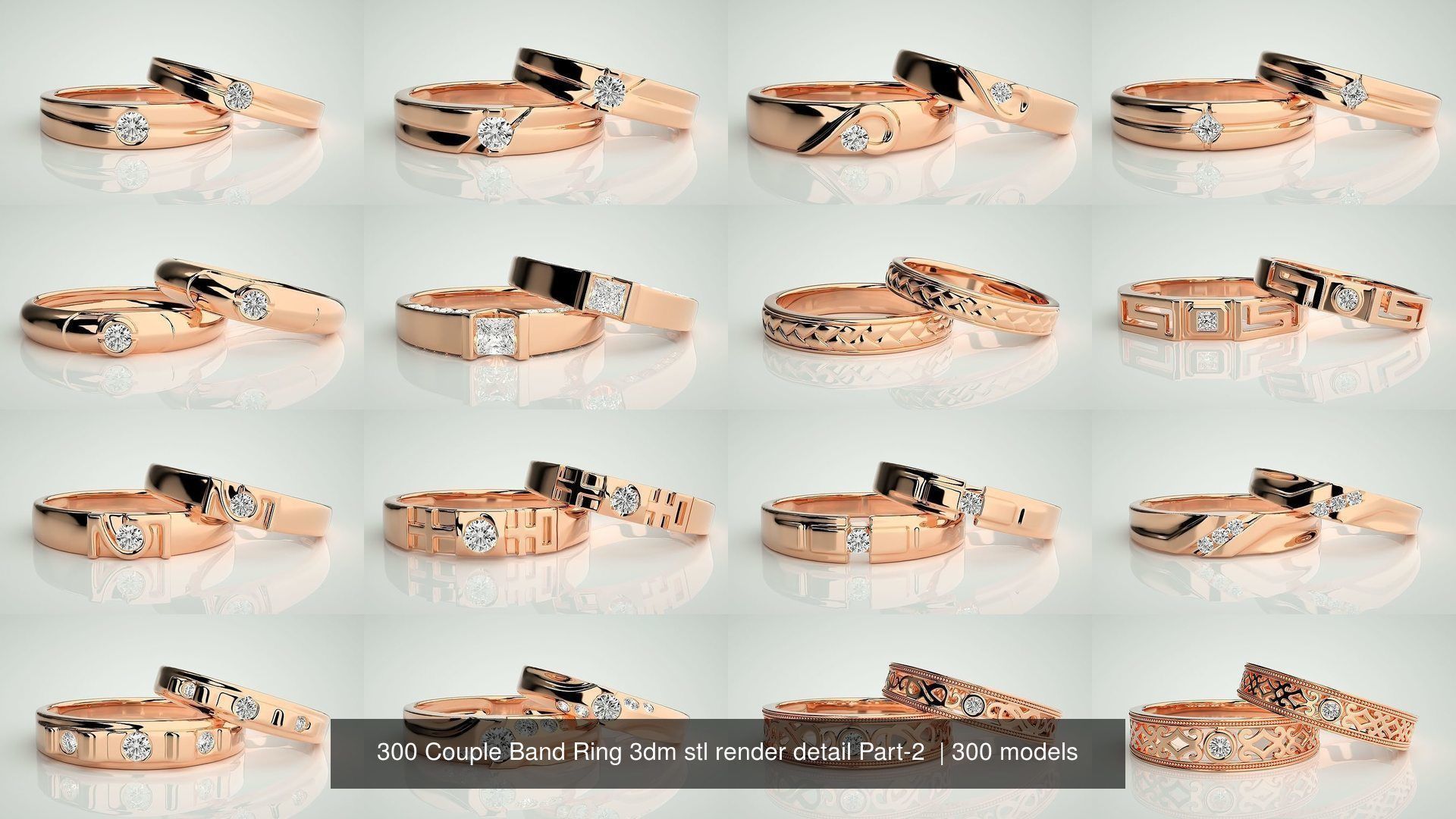 300 Couple Band Ring 3dm stl render detail Part-2  3D Model Collection_27