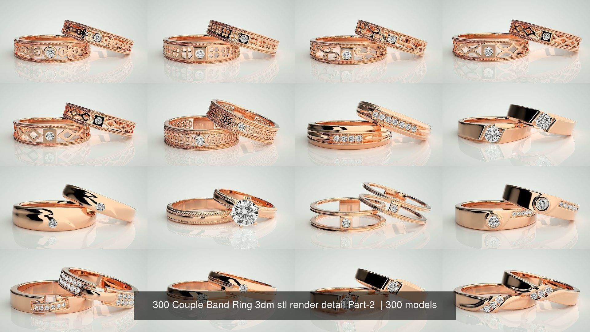 300 Couple Band Ring 3dm stl render detail Part-2  3D Model Collection_30