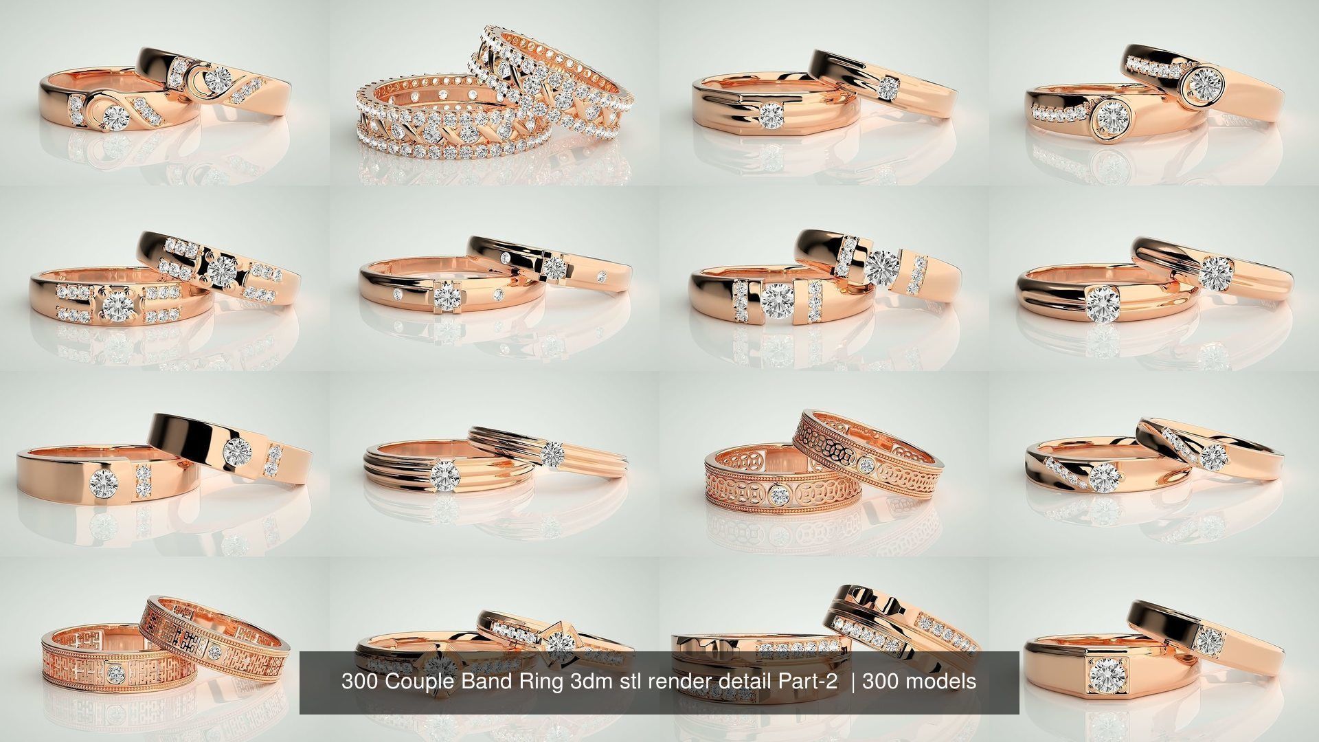 300 Couple Band Ring 3dm stl render detail Part-2  3D Model Collection_40