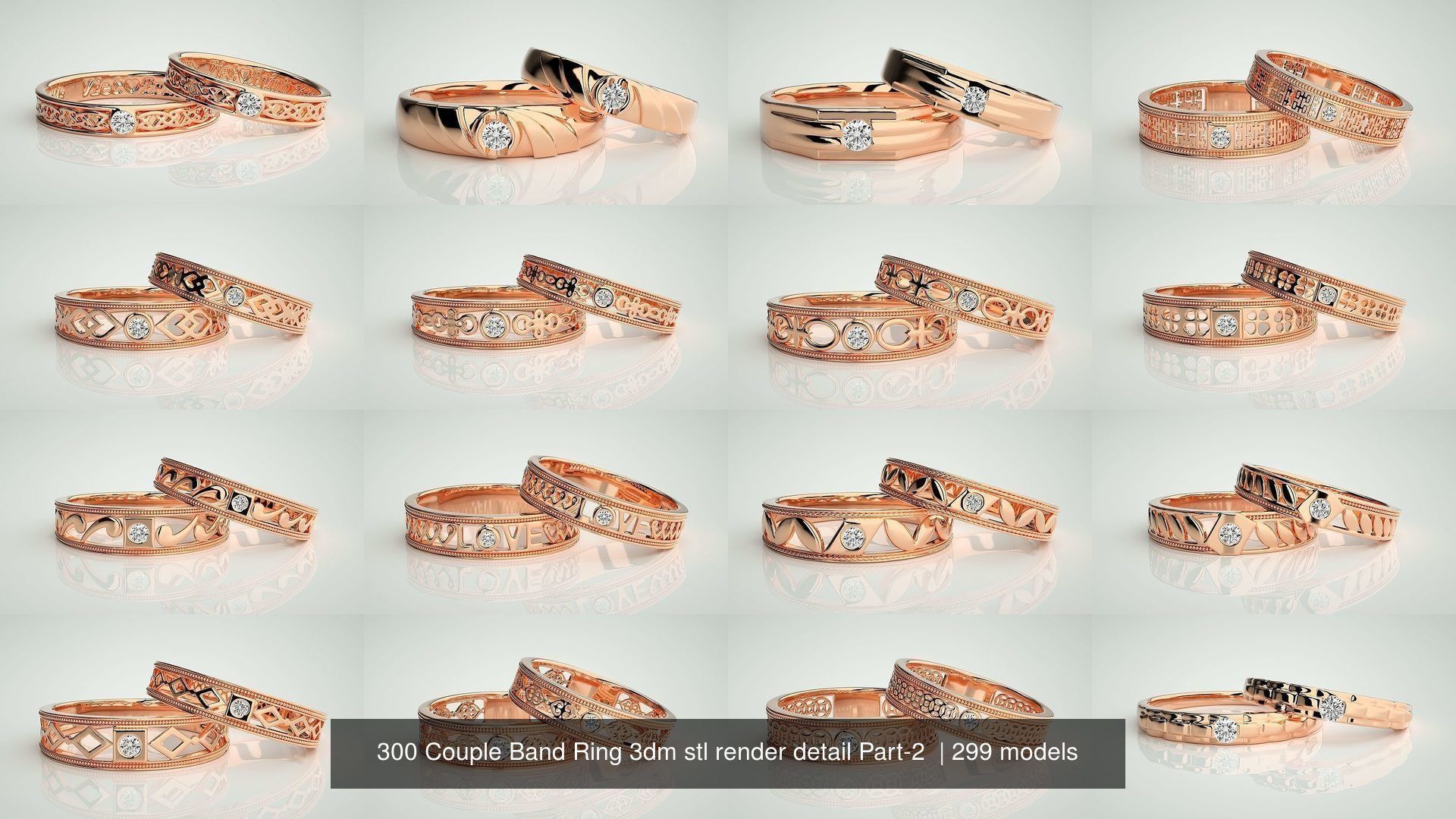 300 Couple Band Ring 3dm stl render detail Part-2  3D Model Collection_35