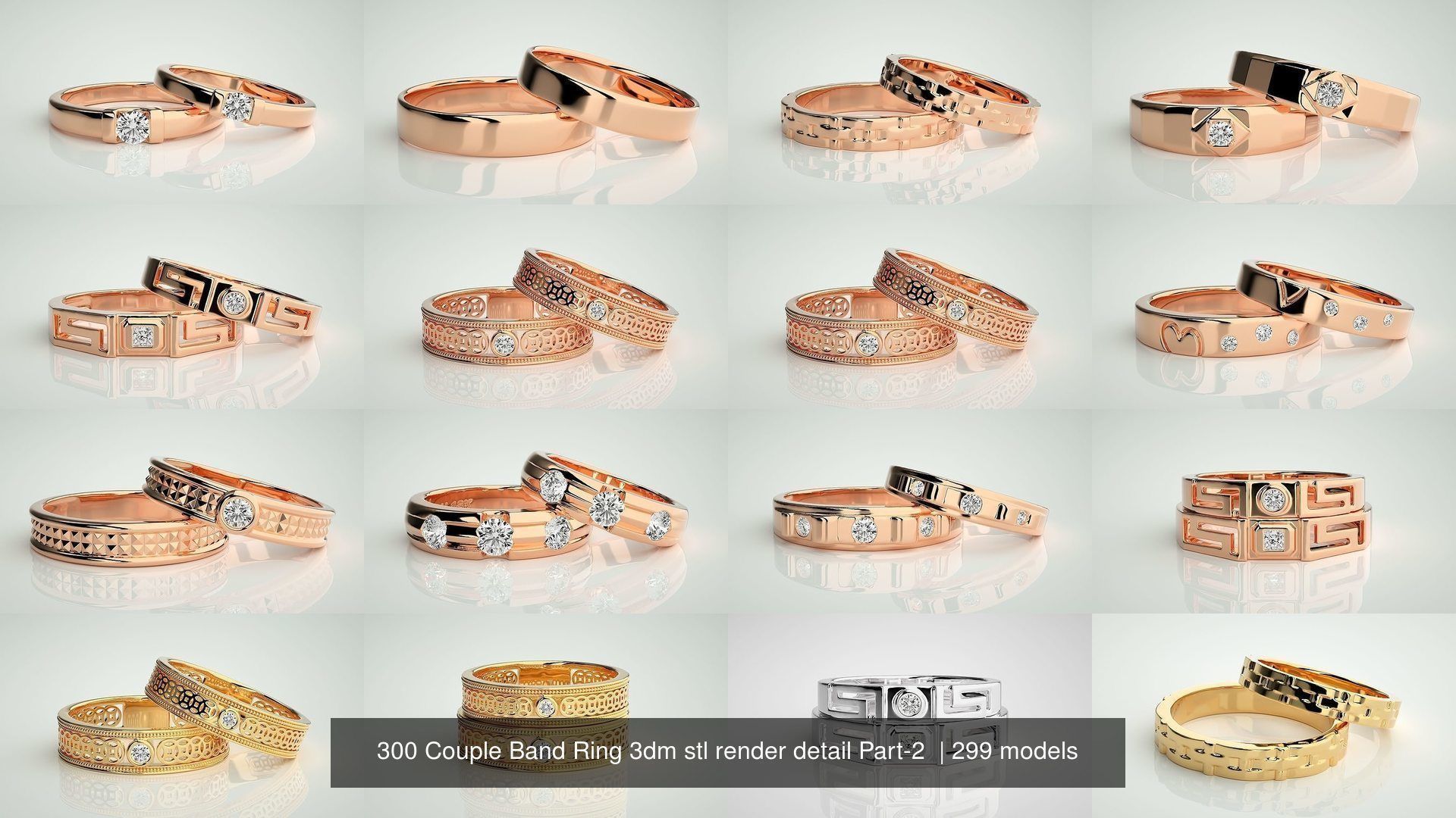 300 Couple Band Ring 3dm stl render detail Part-2  3D Model Collection_46