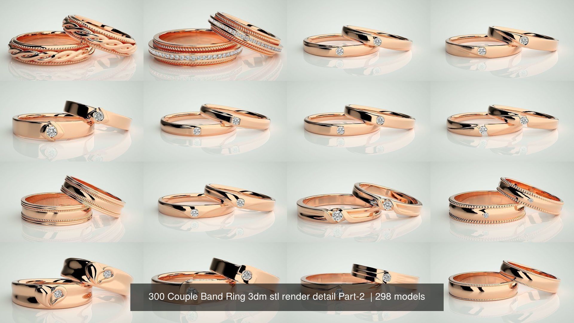 300 Couple Band Ring 3dm stl render detail Part-2  3D Model Collection_4