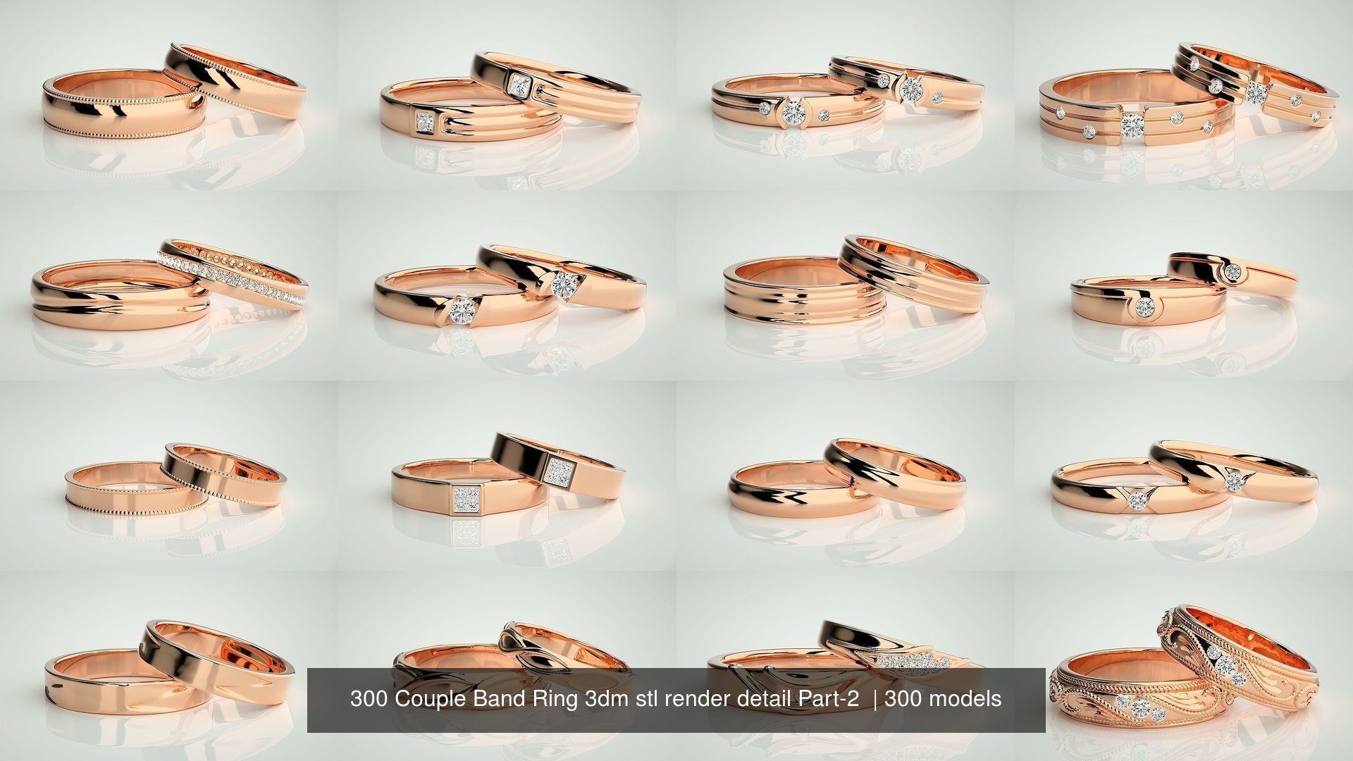 300 Couple Band Ring 3dm stl render detail Part-2  3D Model Collection_13