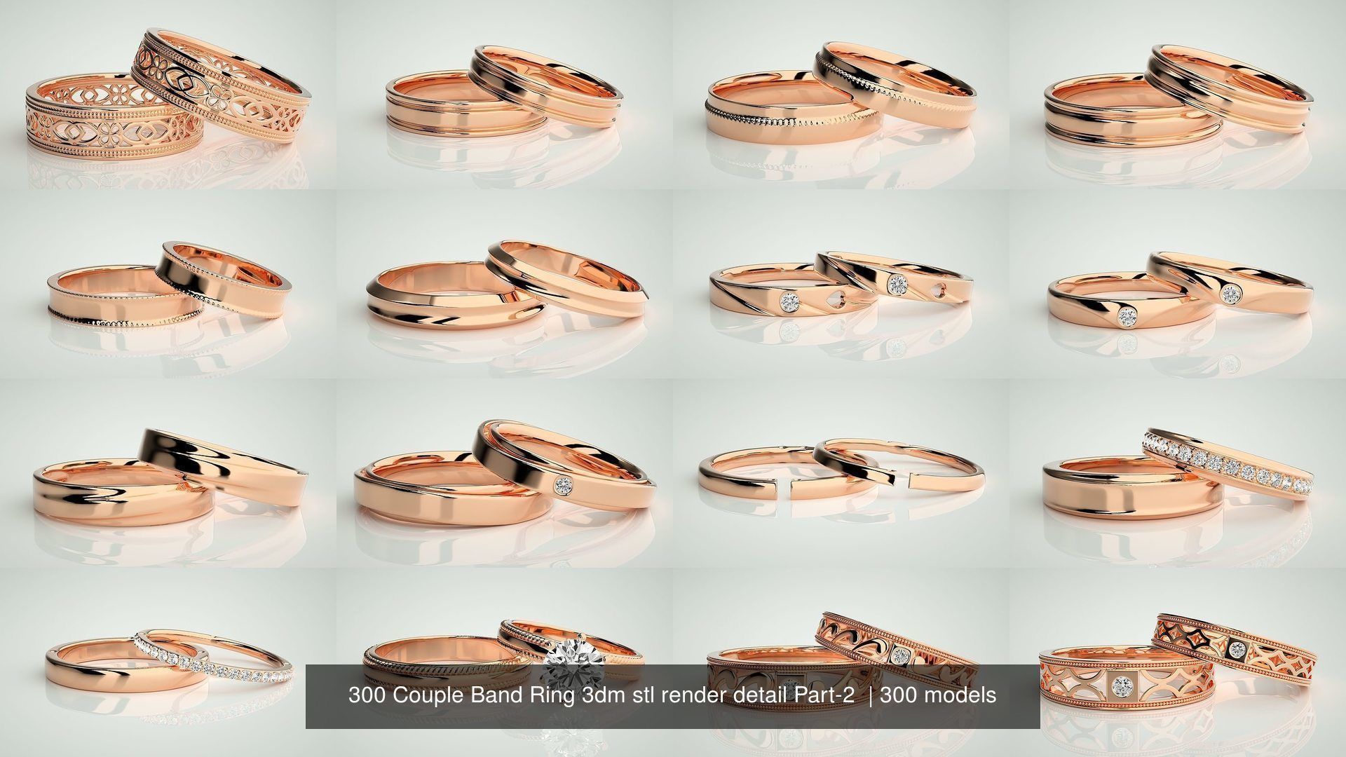 300 Couple Band Ring 3dm stl render detail Part-2  3D Model Collection_20