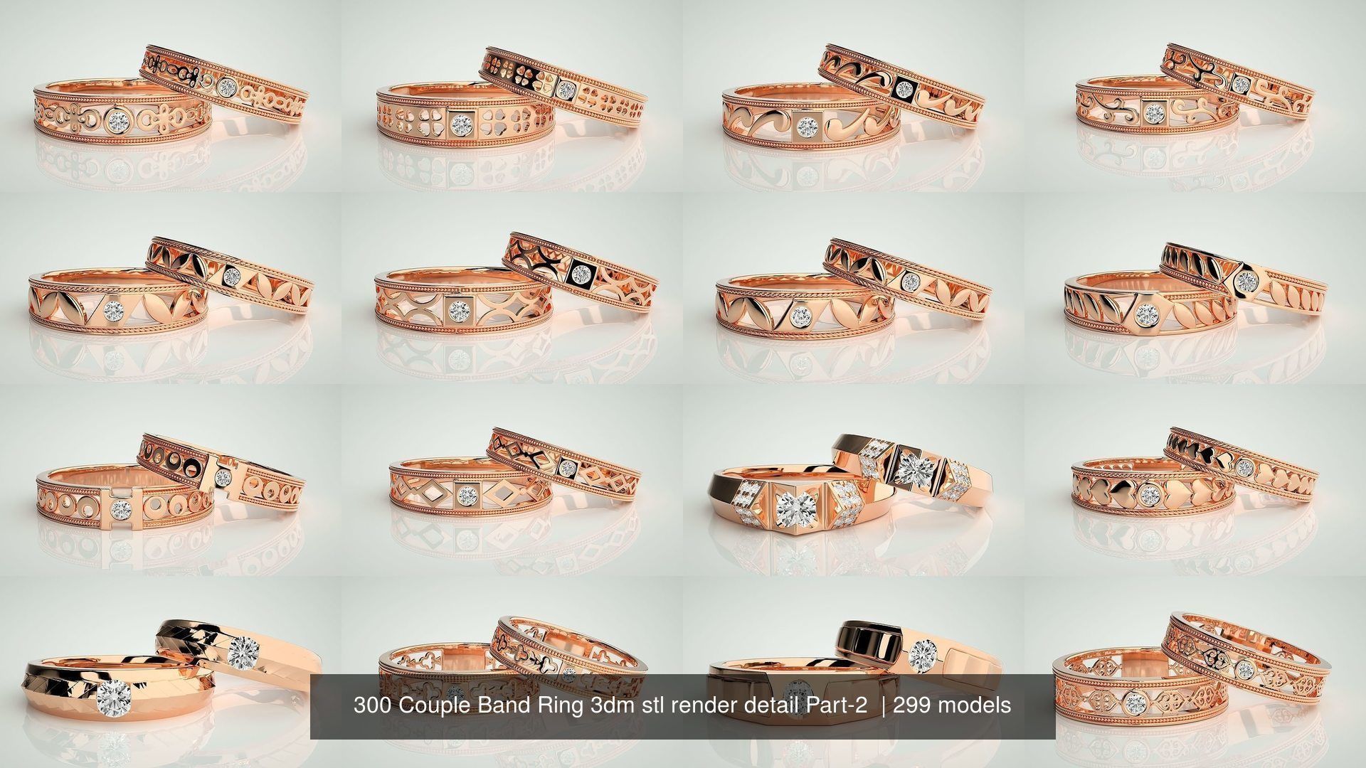300 Couple Band Ring 3dm stl render detail Part-2  3D Model Collection_42