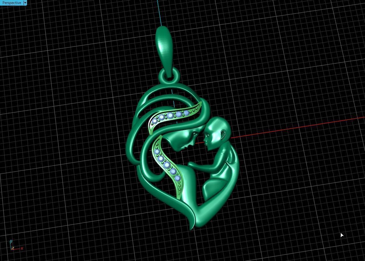 Pendant Mother with child 3D print model_9