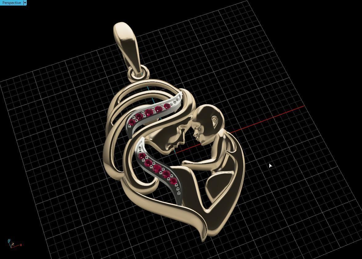 Pendant Mother with child 3D print model_6