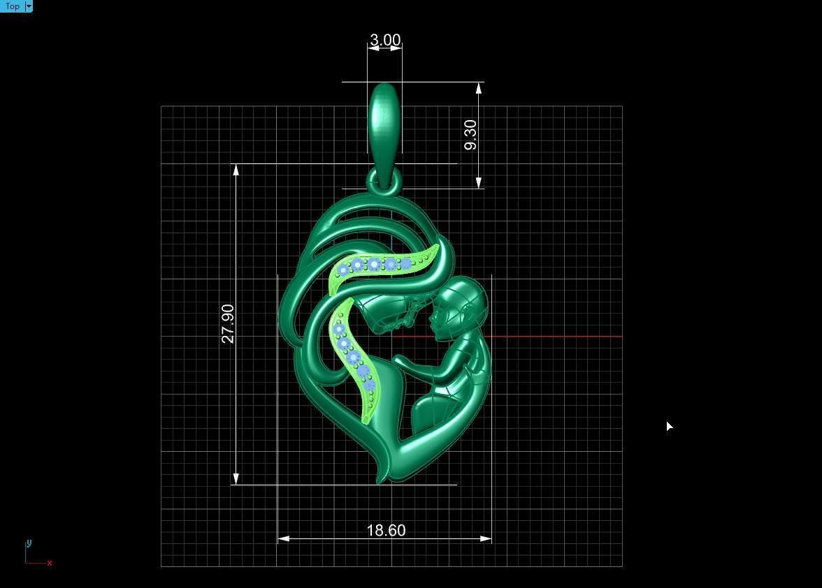 Pendant Mother with child 3D print model_17