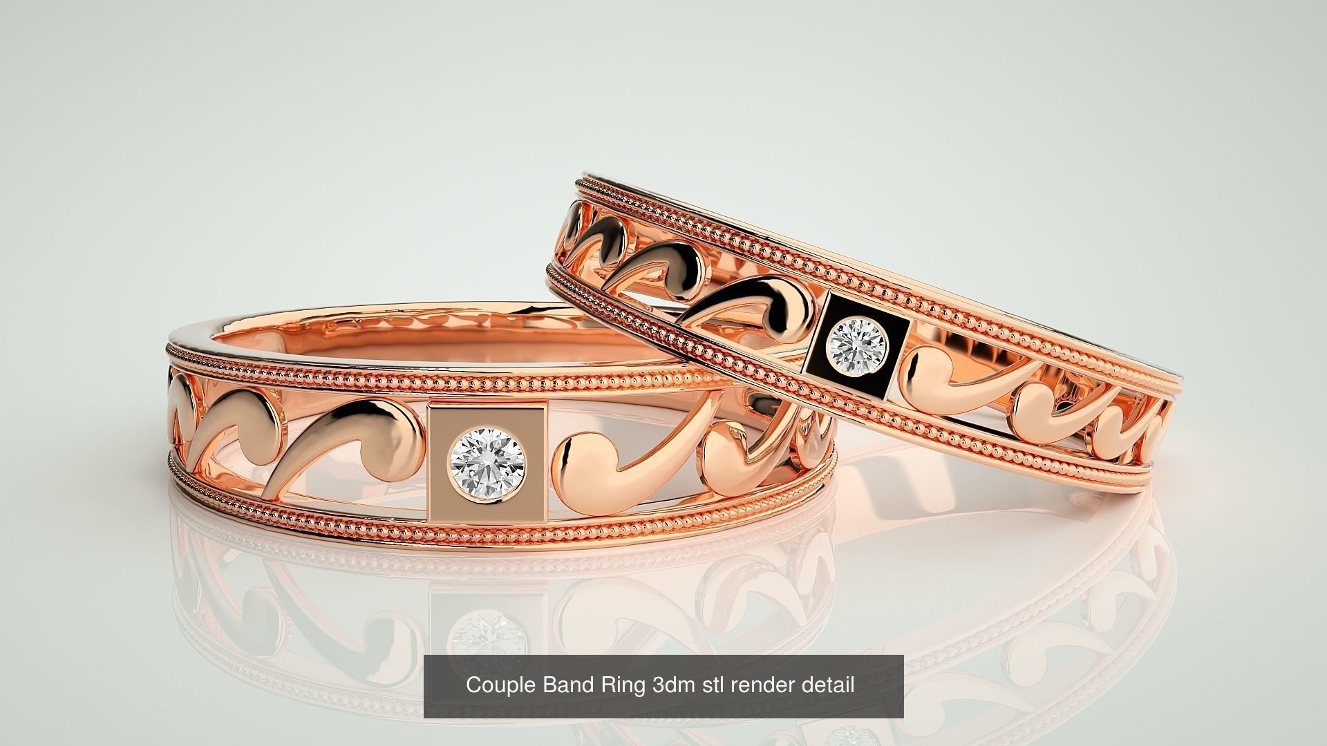 156  Couple Band Ring 3dm stl render detail Part-3 3D Model Collection_42