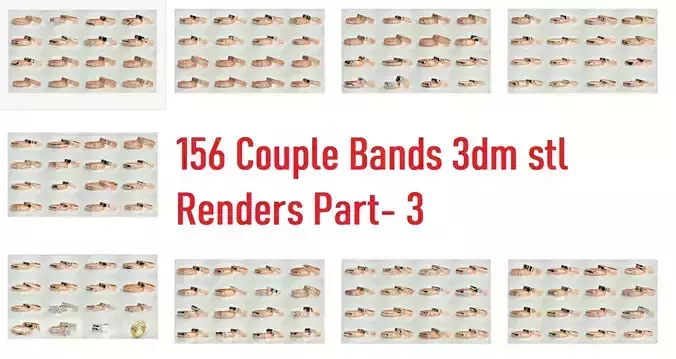 156  Couple Band Ring 3dm stl render detail Part-3 3D Model Collection