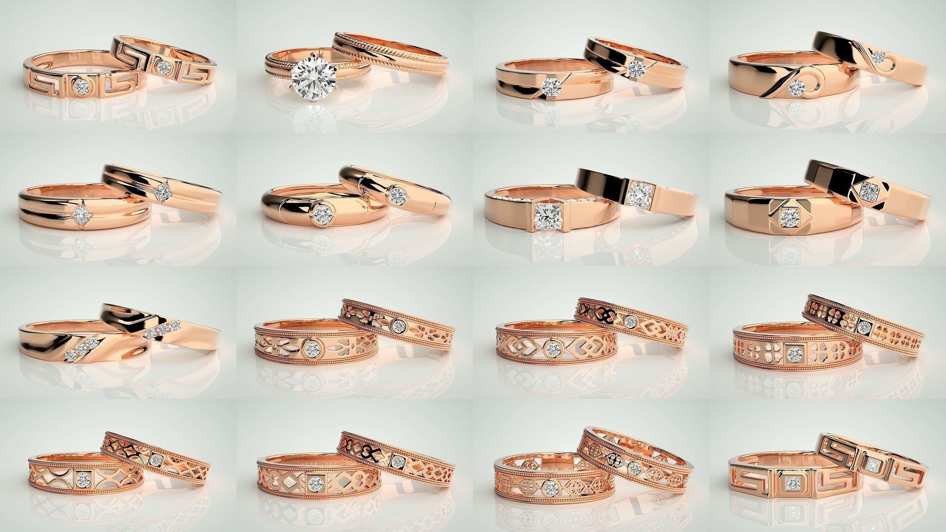 156  Couple Band Ring 3dm stl render detail Part-3 3D Model Collection_1