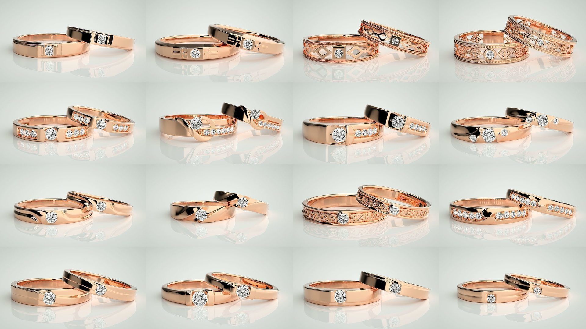 156  Couple Band Ring 3dm stl render detail Part-3 3D Model Collection_5