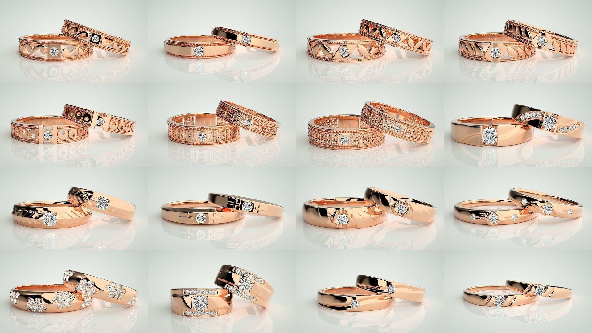 156  Couple Band Ring 3dm stl render detail Part-3 3D Model Collection_3