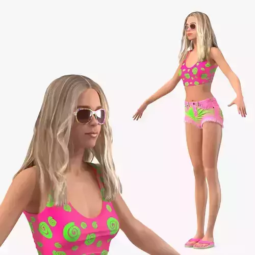 Teenage Girl Beach Outfits T Pose 3D model