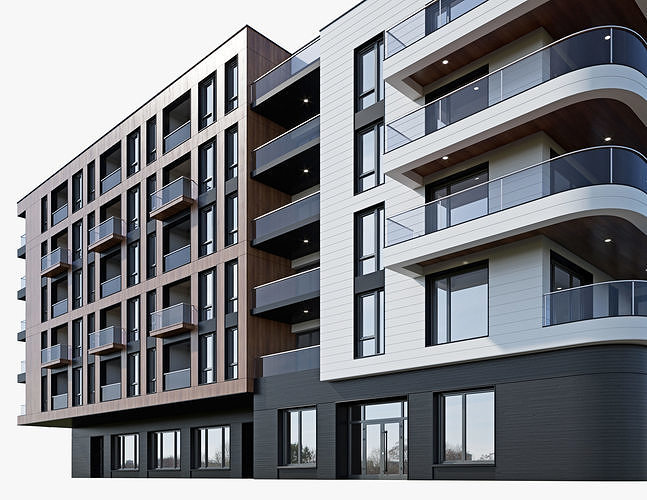 Modern residential building 16 3D model 4