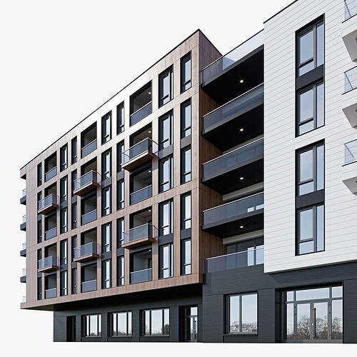 Modern residential building 16 3D model 6