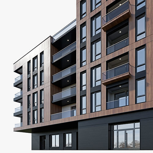 Modern residential building 16 3D model 7