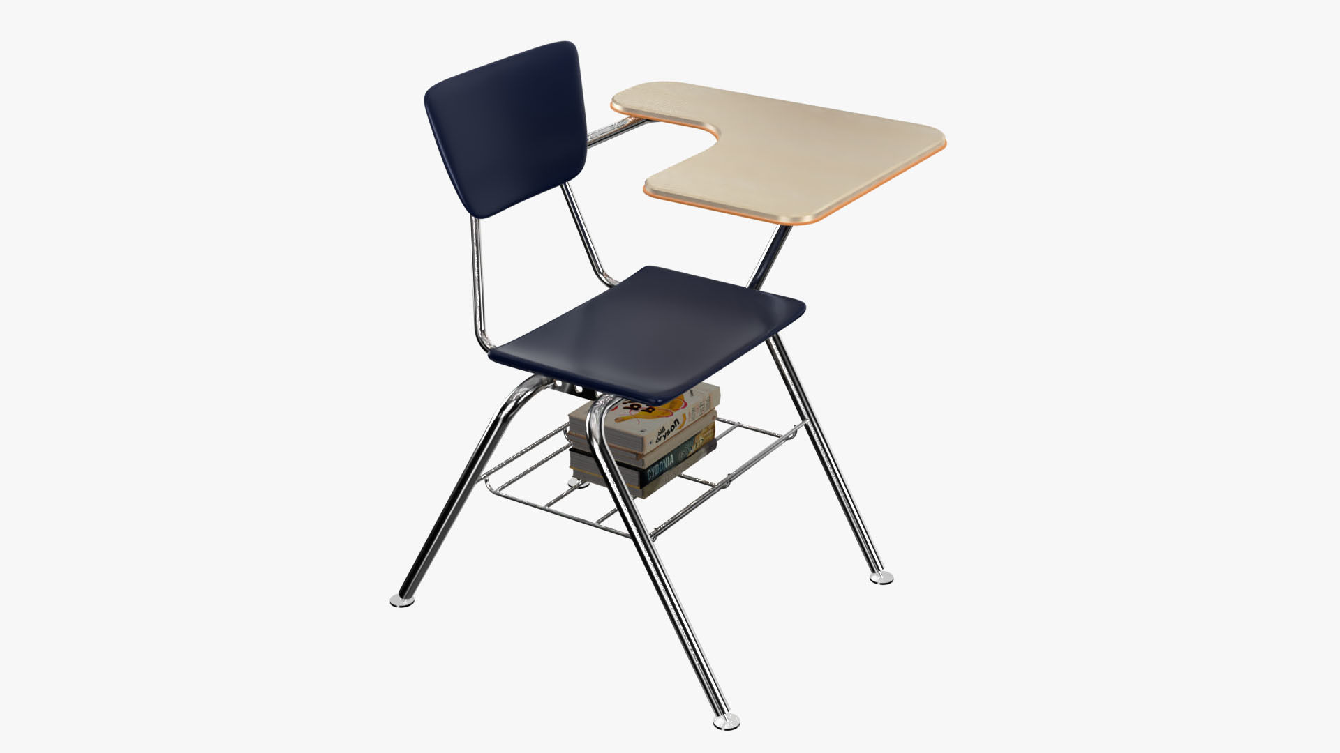 Student desk and chair 3D model_4