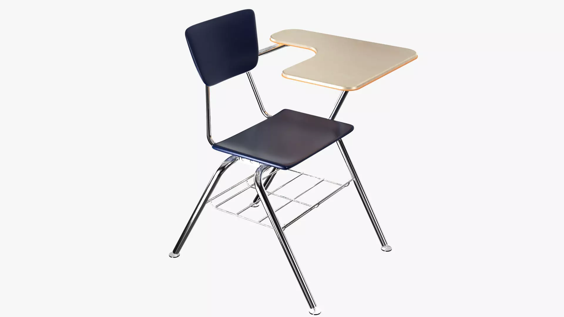 Student desk and chair 3D model_0
