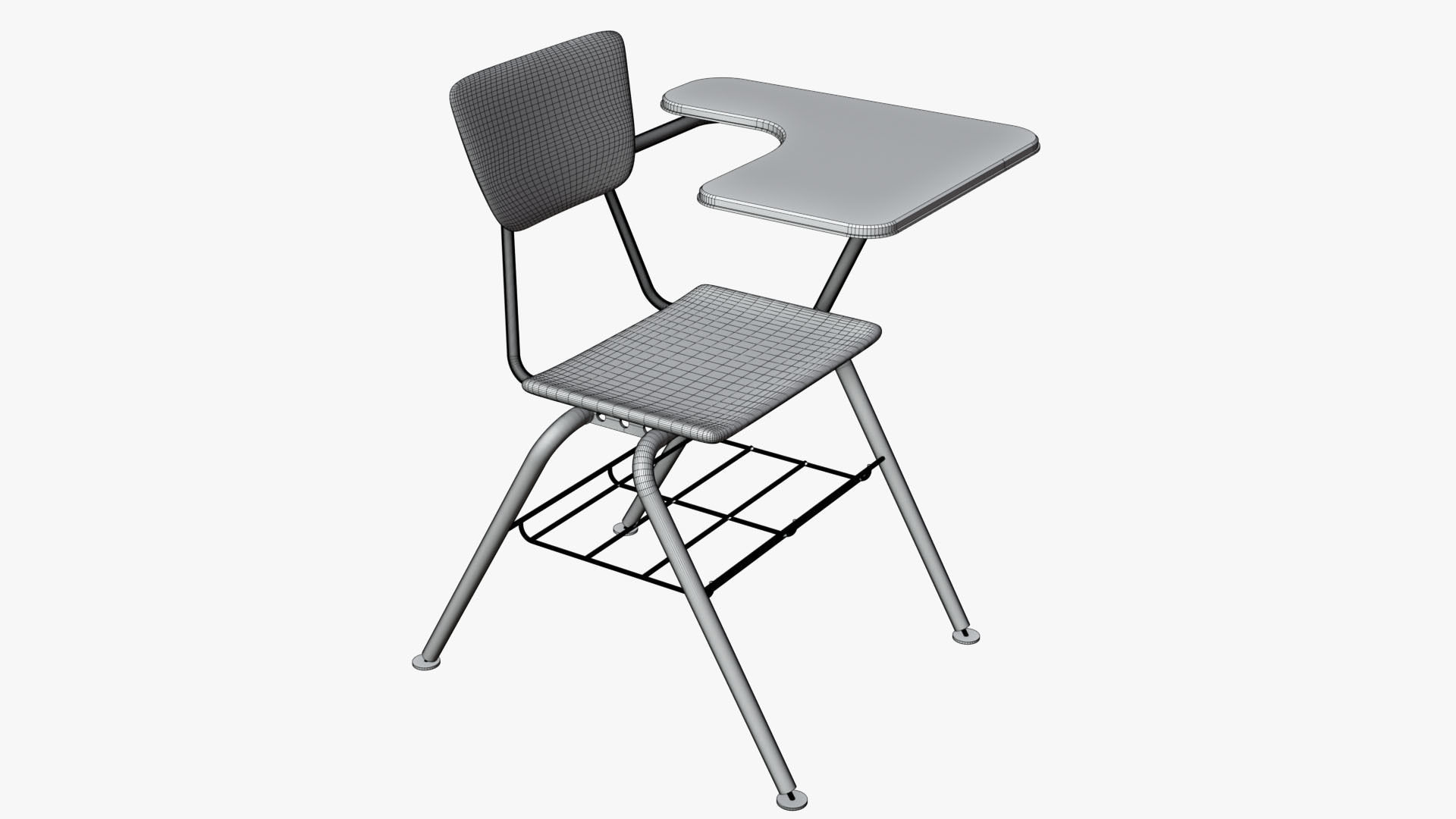 Student desk and chair 3D model_20