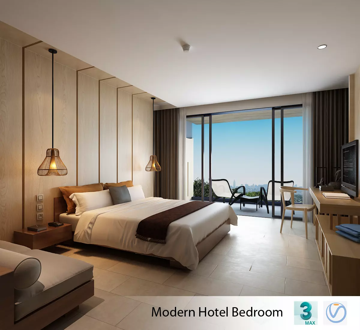 Hotel Bedroom Minimalist Style Free 3D model