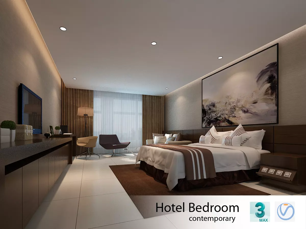 Hotel Bedroom Contemporary style Free 3D model