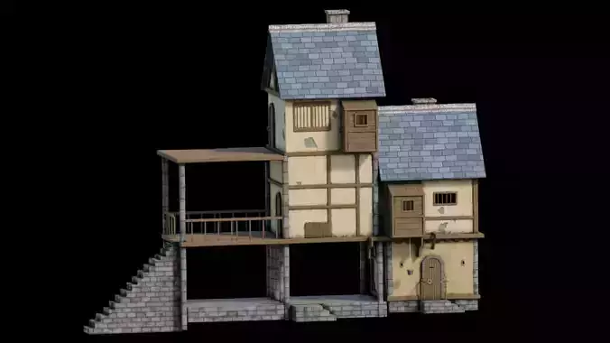 fantasy Stylized Medieval House Low-poly 3D model