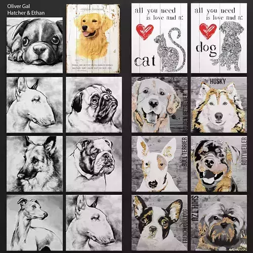 Paintings Collection dogs 3D 9 3D model