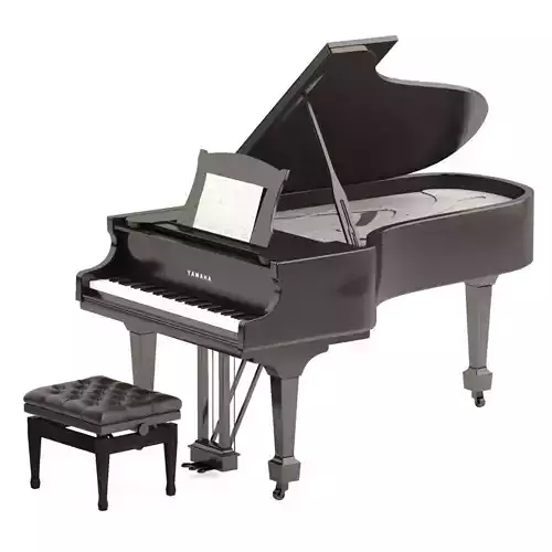 Yamaha Piano with stool and musical notes