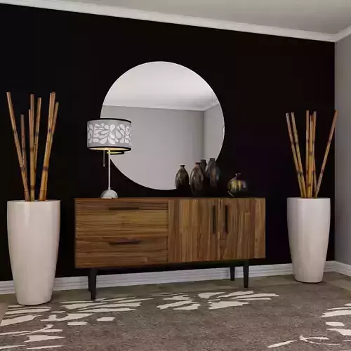 Living Room Wood Mirror Table Bamboo Black Set