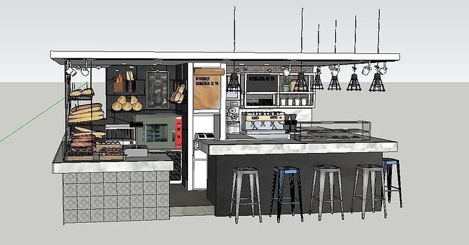 Small cafe with furniture Free 3D model