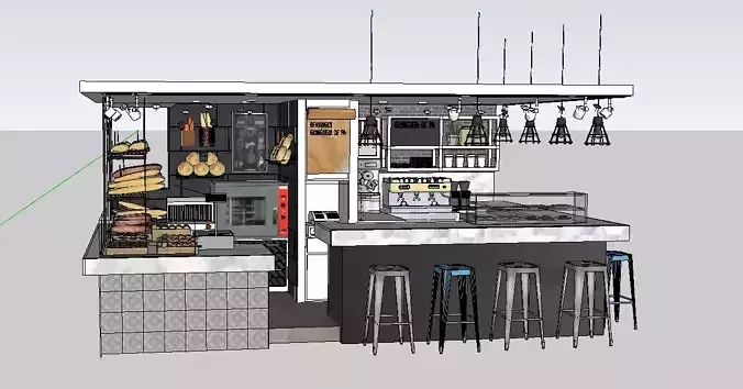 Small cafe with furniture Free 3D model