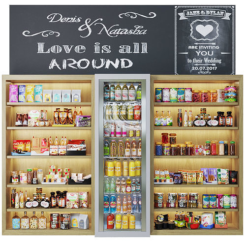 Large grocery showcase in a supermarket 3D model