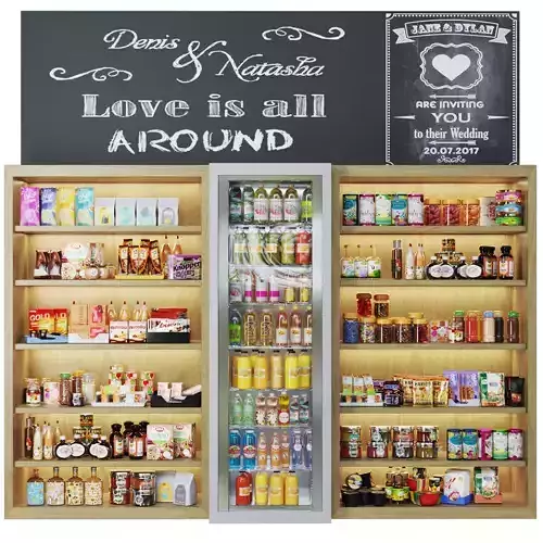Large grocery showcase in a supermarket 3D model