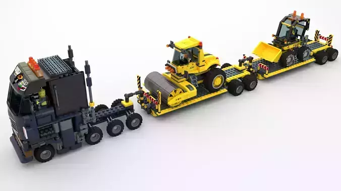Lego Truck  Bulldozer Road Roller with 3 drivers and trailer 3D model