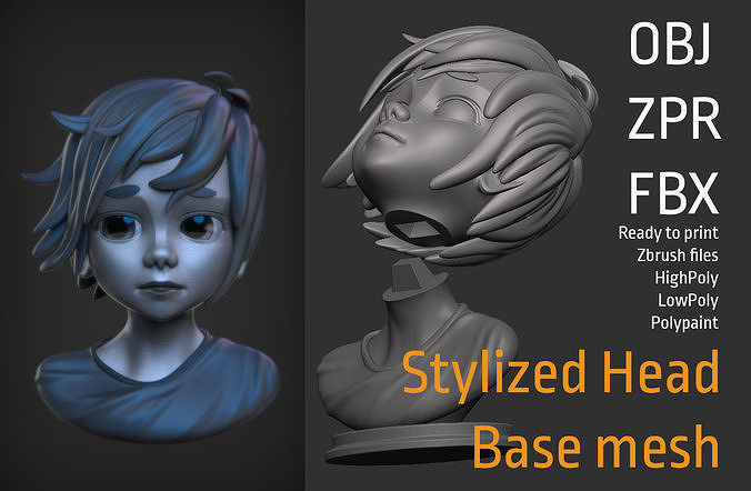 Stylized character head 3D model