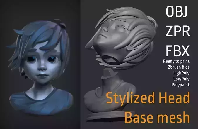 Stylized character head 3D model