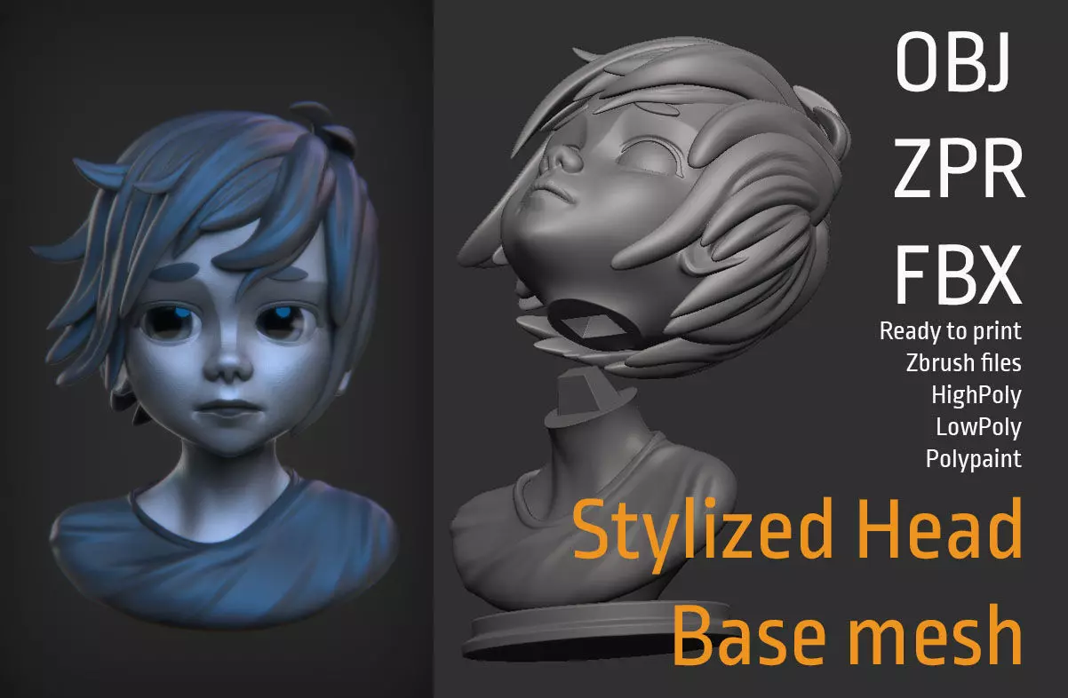 Stylized character head 3D model_0
