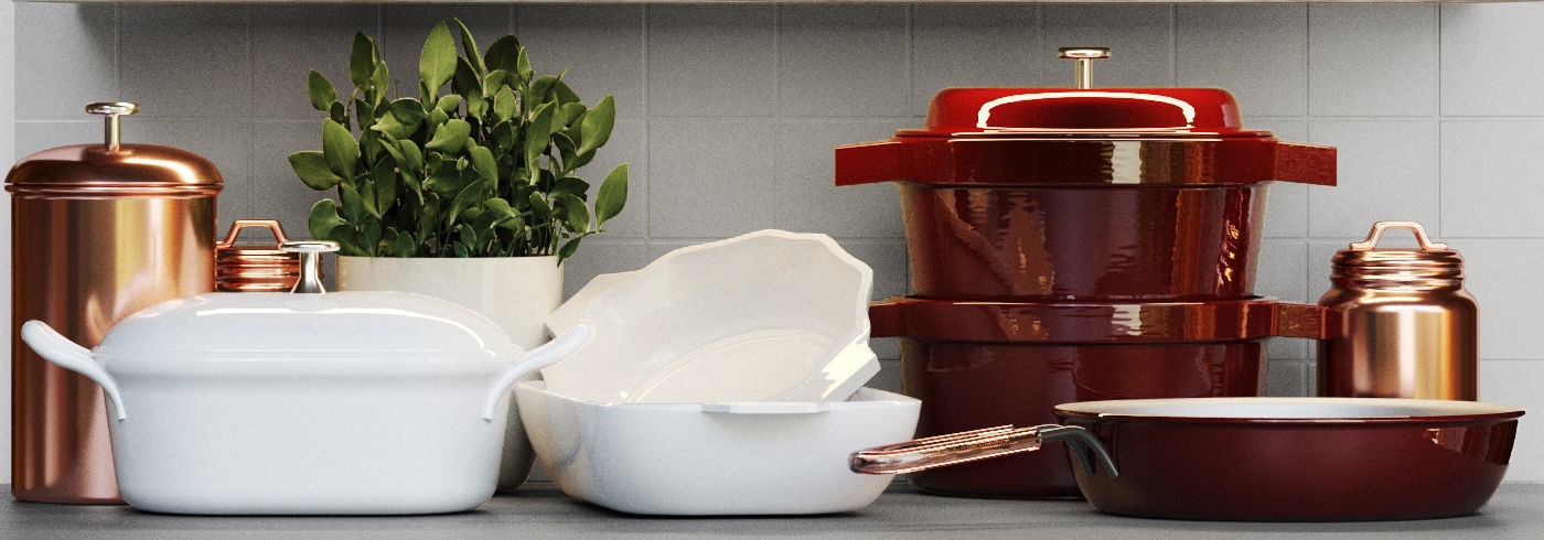 Cookware set 2 pots and pans on shelf 3D model_3