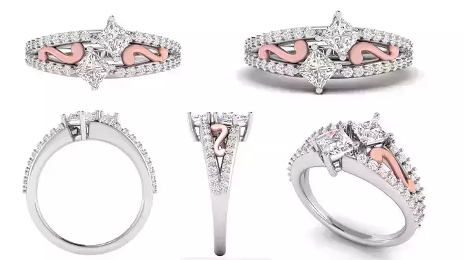 Princess Cut Ribbon Engagement  Ring 