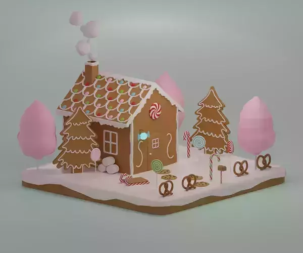 Gingerbread house Low-poly 3D model