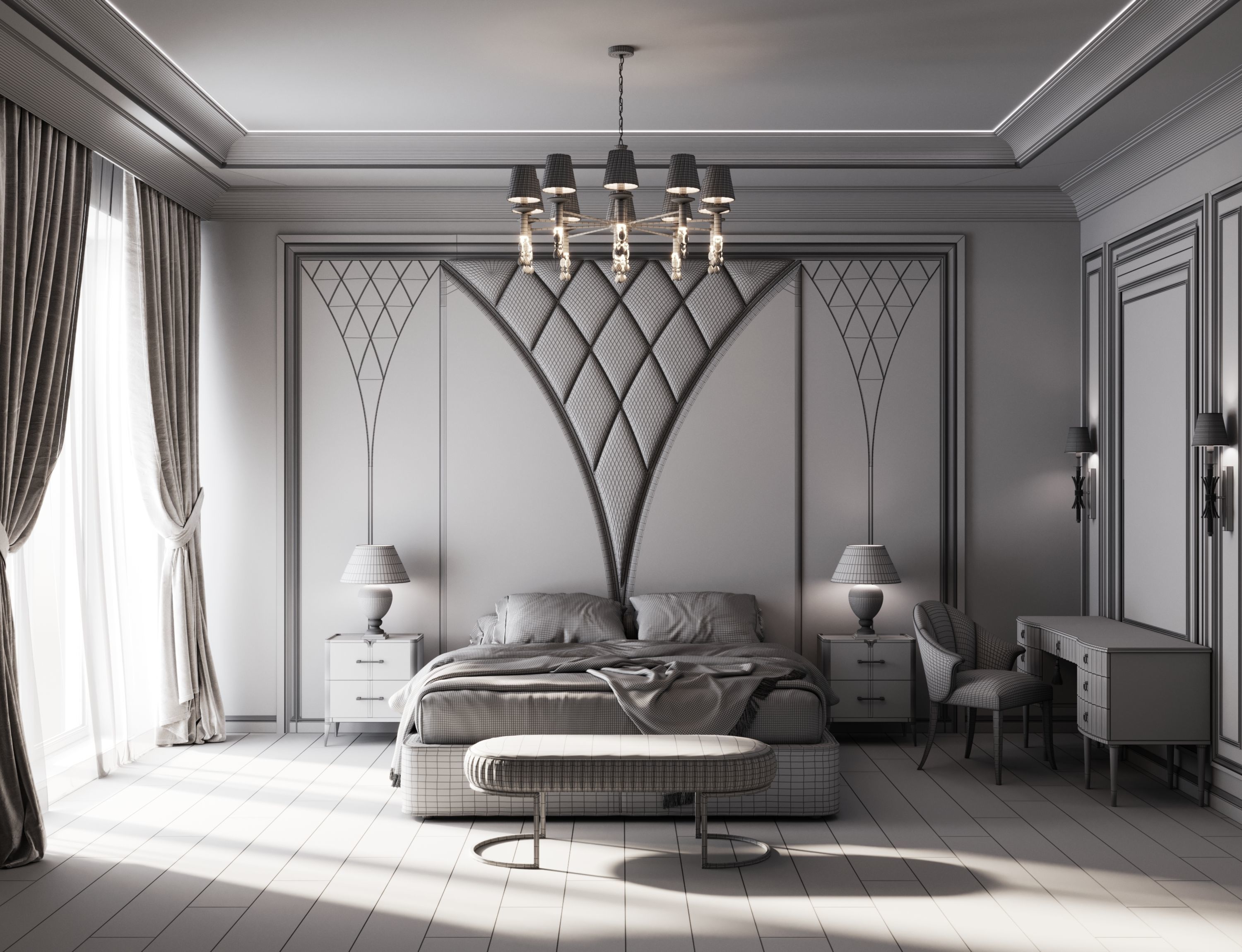 The neoclassical style bedroom 3D model 3D model_6