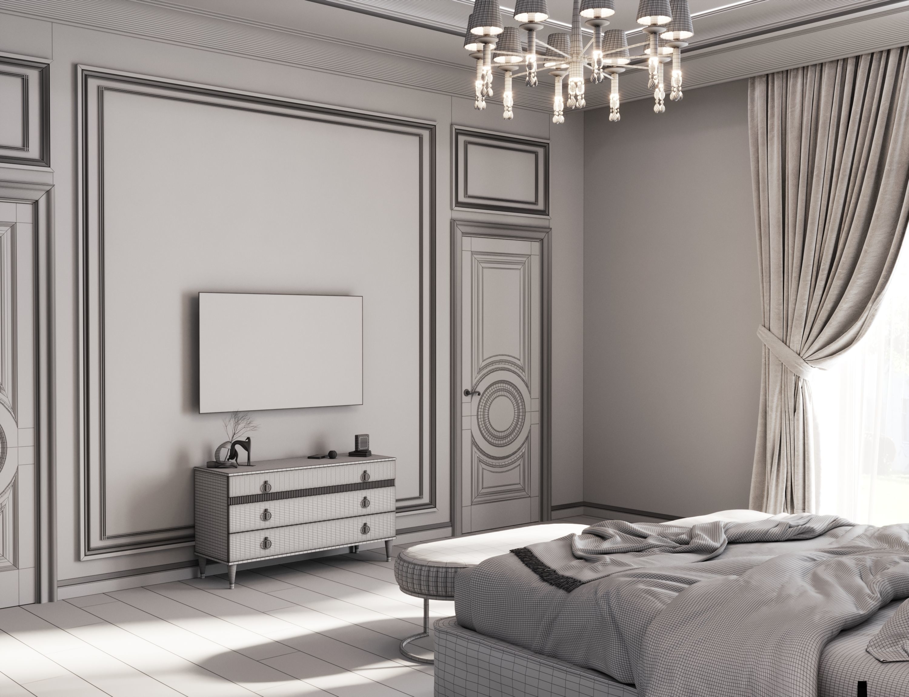 The neoclassical style bedroom 3D model 3D model_7