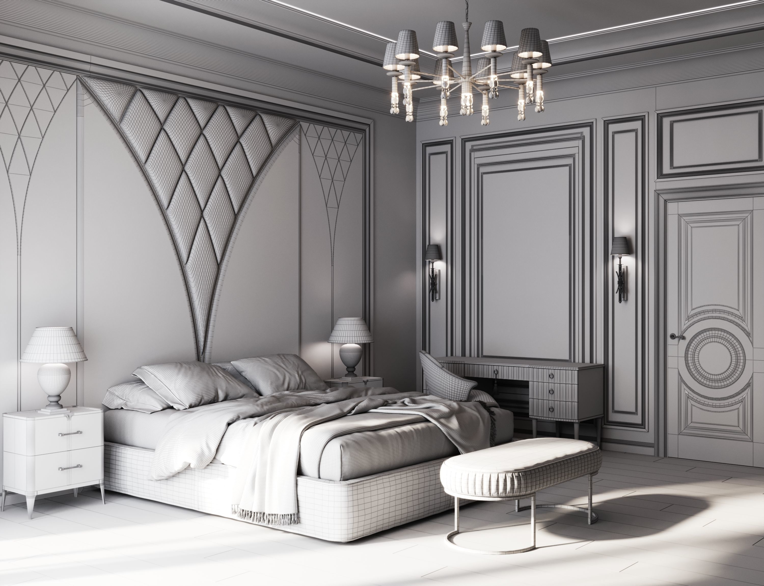 The neoclassical style bedroom 3D model 3D model_8