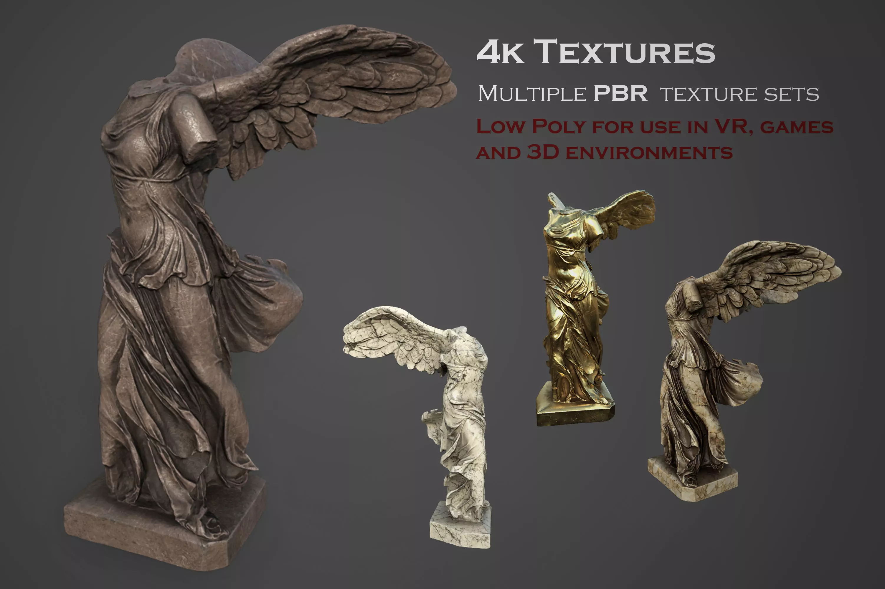 Statue of Winged Victory of Samothrace - Goddess Nike  Low-poly 3D model_0