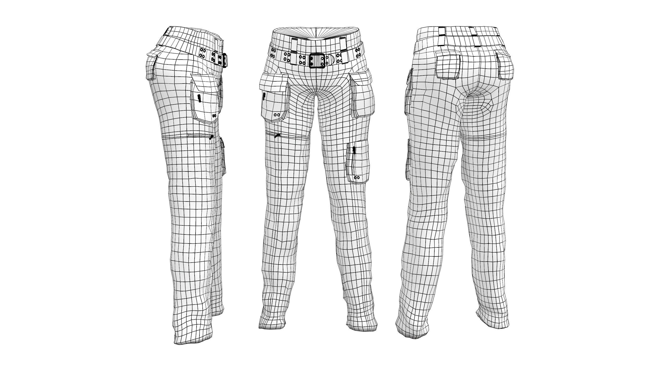 Cargo Pants Low-poly 3D model_6